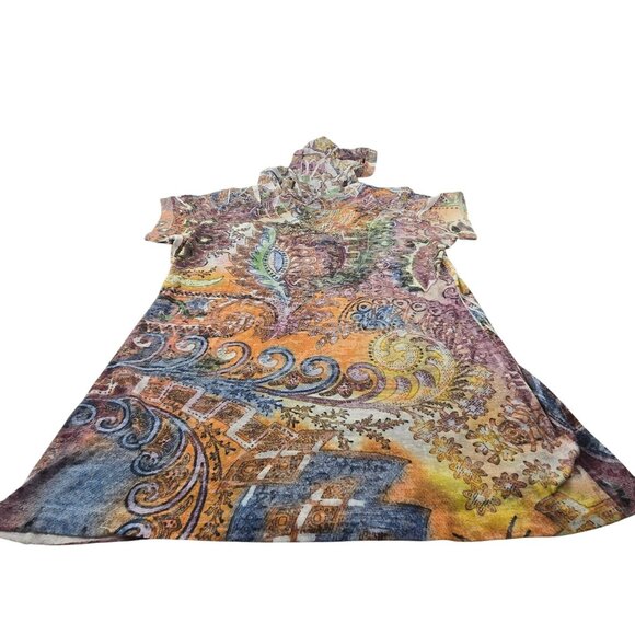 Maurices Top Paisley Print Short-Sleeve Hoodie Size L Multicolor JH1829 - Picture 8 of 9